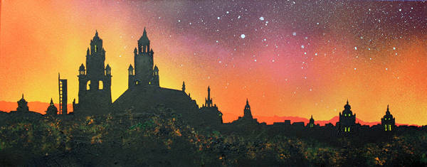 Kelvingrove Museum Sunset, Glasgow -  Mixed Media Painting on Box Canvas - 76 x 30 x 4cm