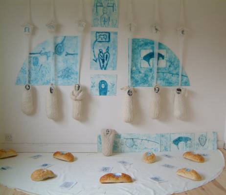 Arran - printmaking based installation - 2 x 3 metres approx (photo taken whilst installing the piece)