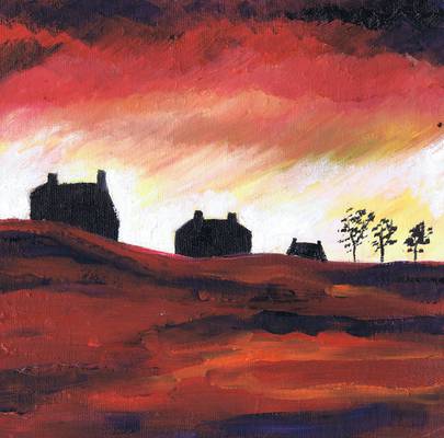 Red Sky at Nairn - Oil on Canvas Boards - 20cm x 20cm