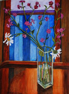 Blue Window, Red Campion - 36 x 48cms - Acrylic - 2016