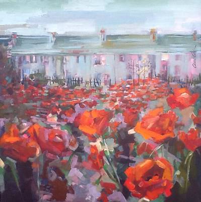 Rose Tinted Tenements - 40cm x 40cm - Oil