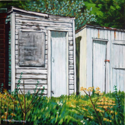 White Beach Huts - Acrylic - 350 x 350 mm - Framed