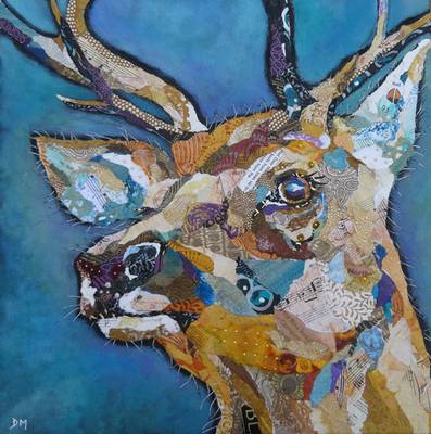 Red Deer Buck II - 12ins x 12ins - Torn Paper