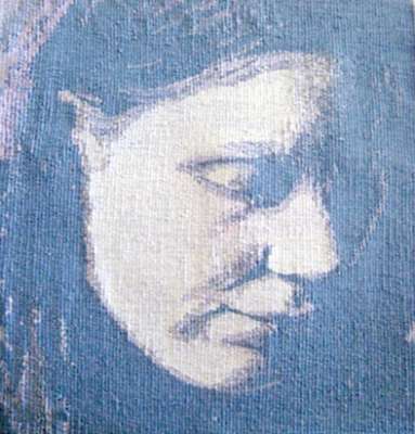 Kate 4 Now - hand woven portrait - 26cm x 27cm - linen, cotton