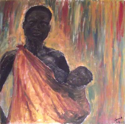 Woman and Her Child - Acrylic on Canvas -  99cm x 99cm