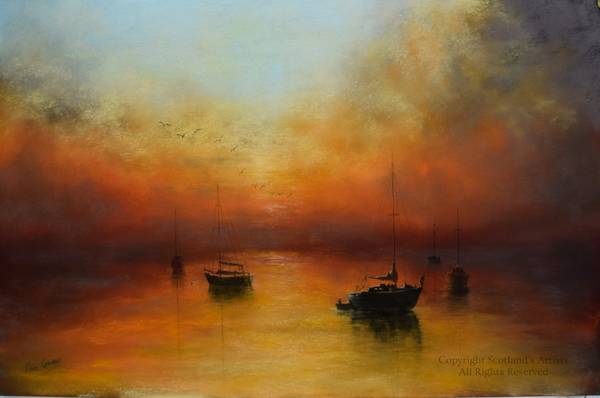 Flaming Sunset - Pastel - 765mm x  345mm - 2018