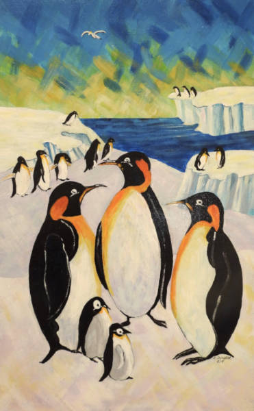 Penguins - Acrylic - Original Artwork - Unframed - 16 x 10ins