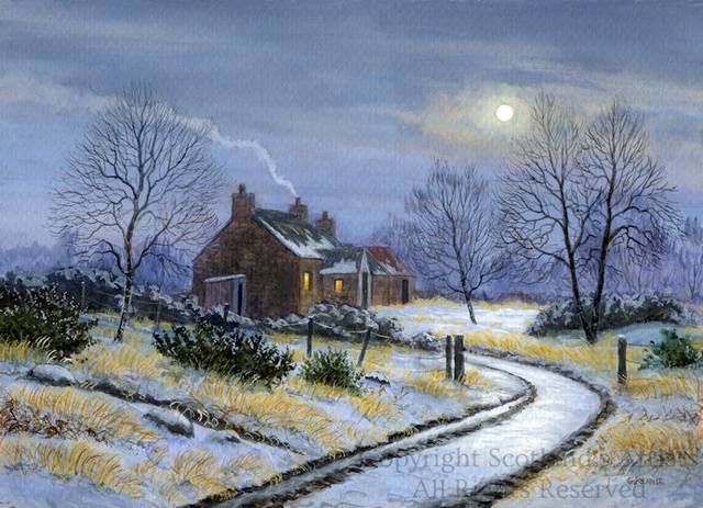 Winter - Dava Moor - Gouache - 19.5 x 14.5cm