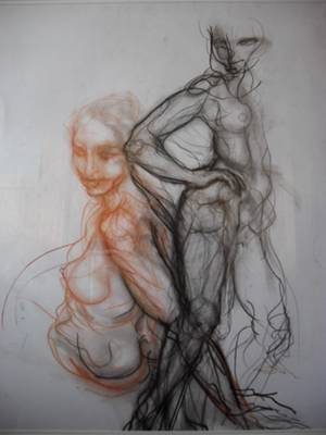 Siren Sisters - Red Chalk & Charcoal on Paper