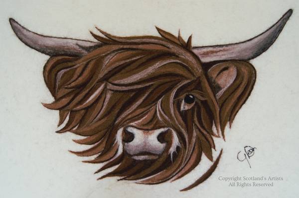 Highland Cow - Needle Felt Artwork - 47 by 31cm