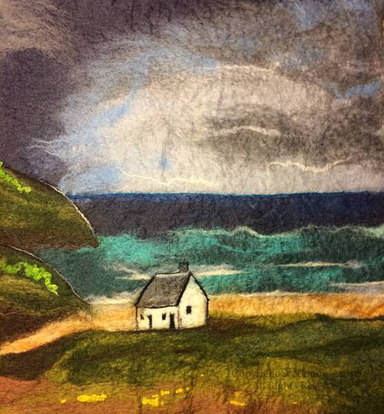 Cottage on the Shore - Needle Felt Artwork - 34 by 34 cm