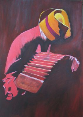 Accordionist 1 - Oil on canvas board - 43cms x59cms