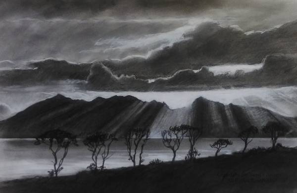 Arran from Portencross - Charcoal - 2016