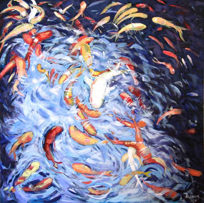 Feeding Frenzy - Acrylic on canvas - 40 x 40 ins