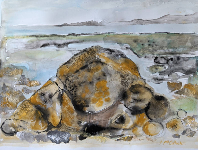 Sea Rock, Seamill Shore - A2 - Pen and Ink