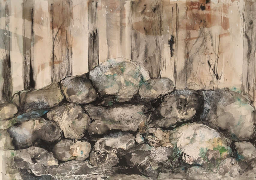 Stone Dyke Wall, Blackshaw Hill -  A2 - Pen and Ink with handmade paper