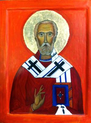 St Nicholas of Myra - Icon on Oak Panel, using traditional pigments, & egg tempera