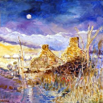 Moonlit Ruin - Acrylic and Oil on Canvas
