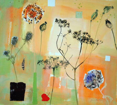 Autumn Theme with Feathers - 65 x 75 cm - Watercolour