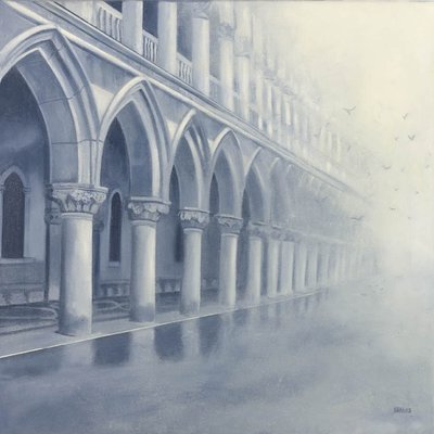 Fog in the Piazza - 6ins x 8ins - Oil on Board