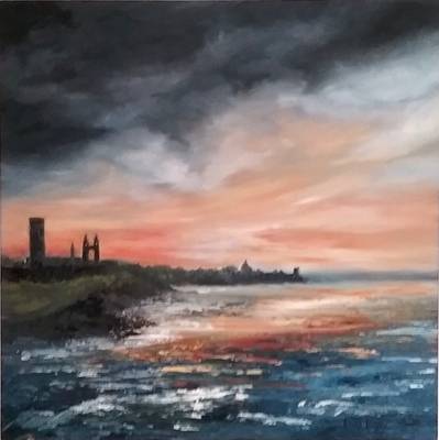 Sunset over St.Andrews - Oils - 64cm x 64cm - framed - 2016