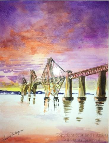 Forth Bridge in Sunset - Watercolour - A4 - Feb 2014