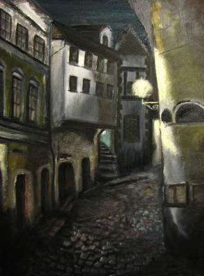 Evening shadows at Cesky Krumlov, South Bohemia