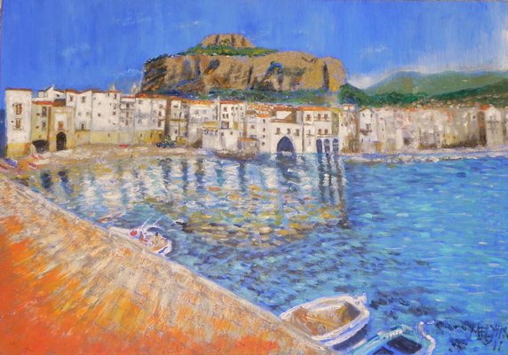 Cefalu Old Harbour and 
Town Sicily - 2011 - Acrylic and Sand on Canvas