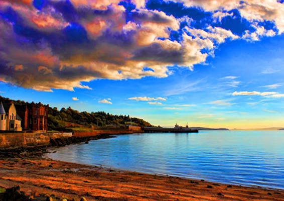 The Bay - Beach and ferry terminal caught in late afternoon at locality of Wemyss Bay - A2 Canvas giclee print