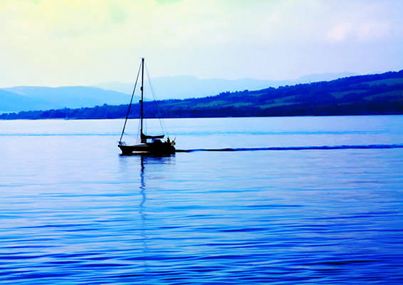 Calm Sailing -  Sailing boat on the very tranquil waters of the River Clyde - A2 Canvas giclee print