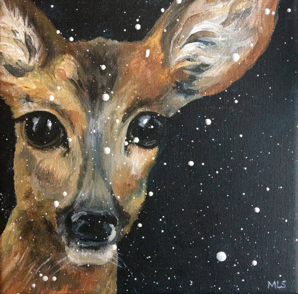 Roe Deer in Snow - Acrylics on Ccanvas - 2019 - 8ins x 8ins