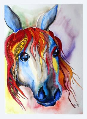 Horse, watercolour and ink